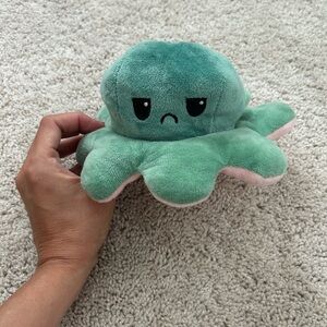 Octopus TeeTurtle Moody Happy Angry Reversible Pink Green Plush Small 5 Inch